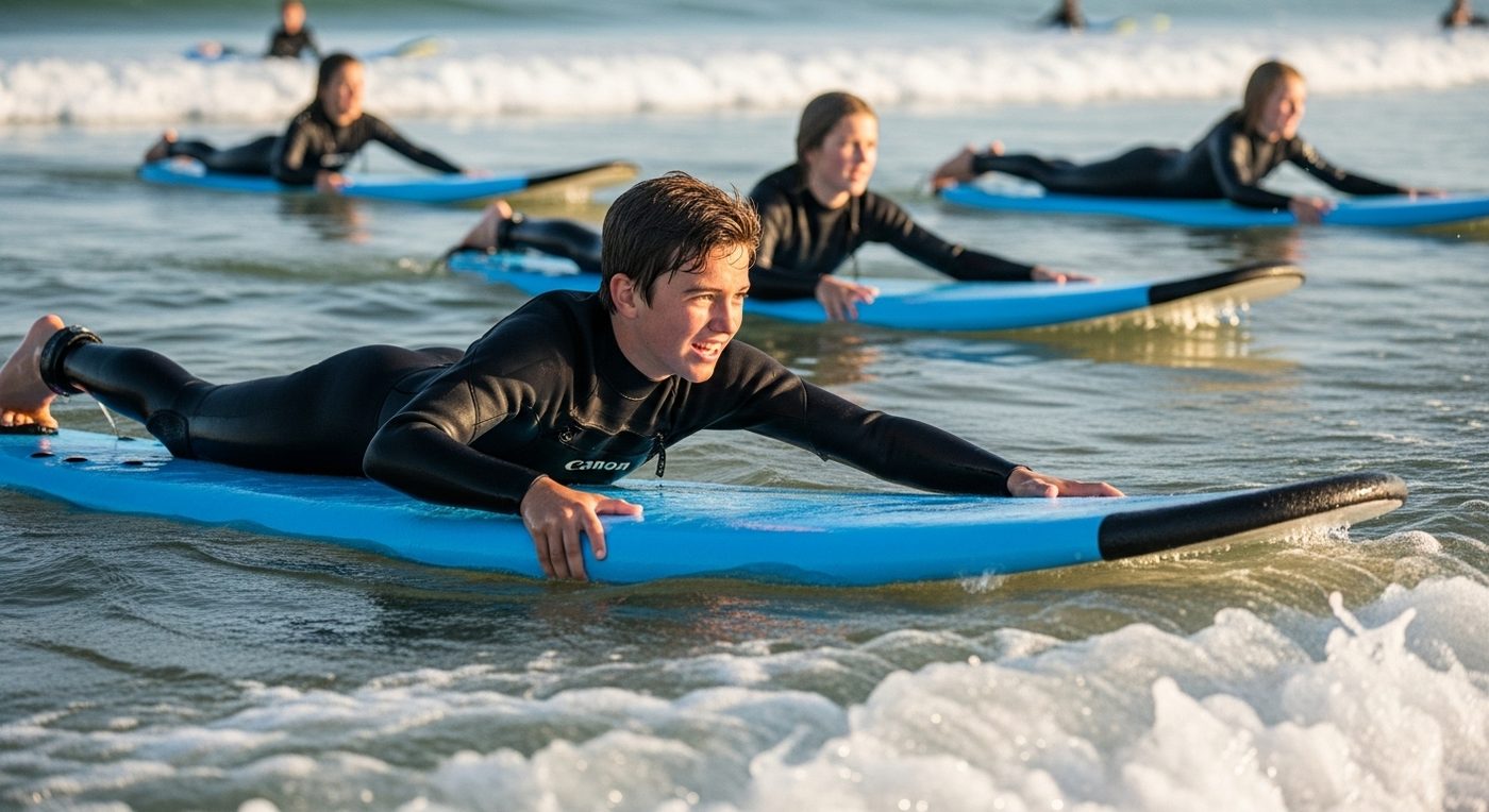principianti surf entrare acqua