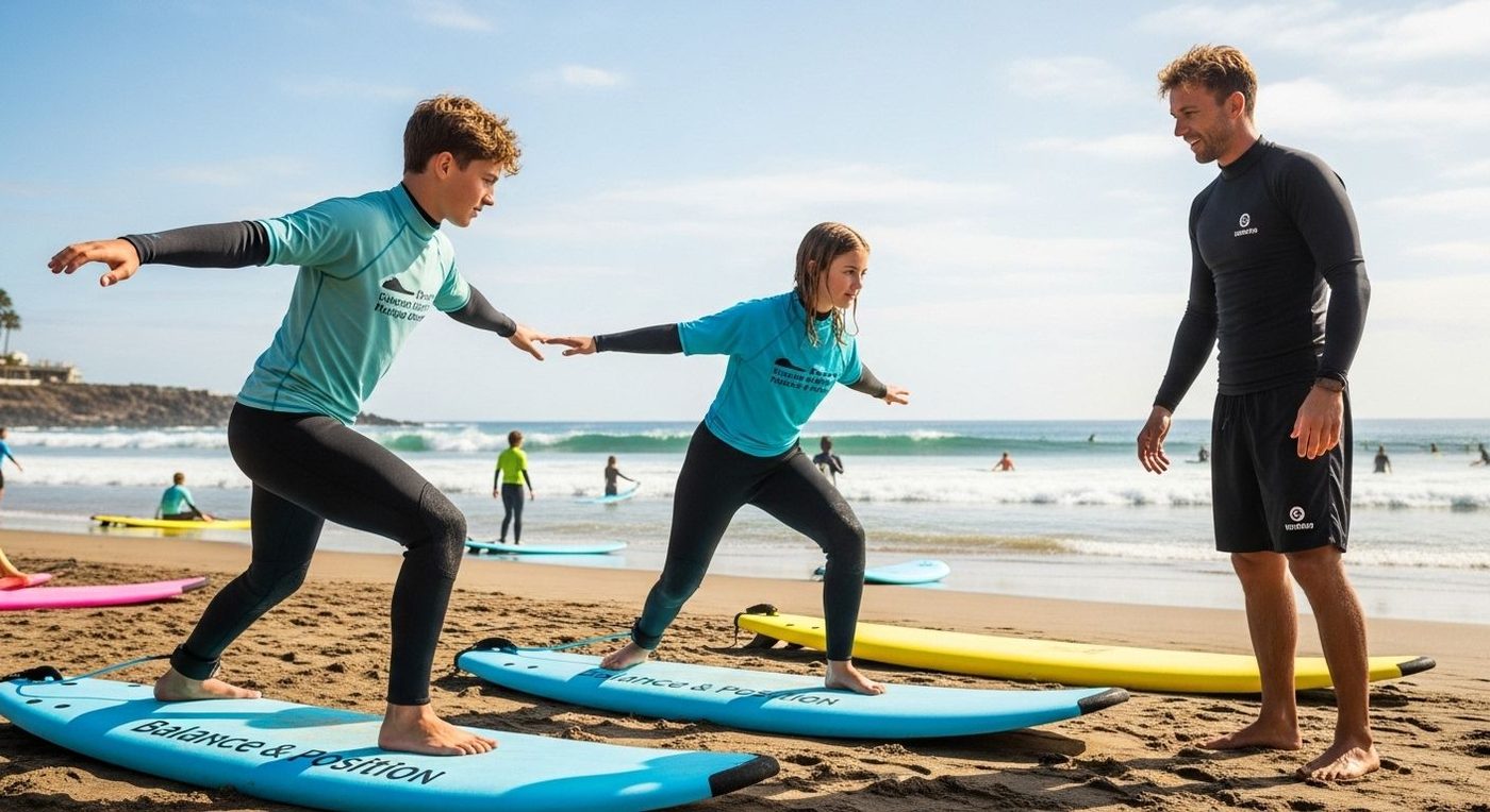 postura de surf entrenamiento para principiantes
